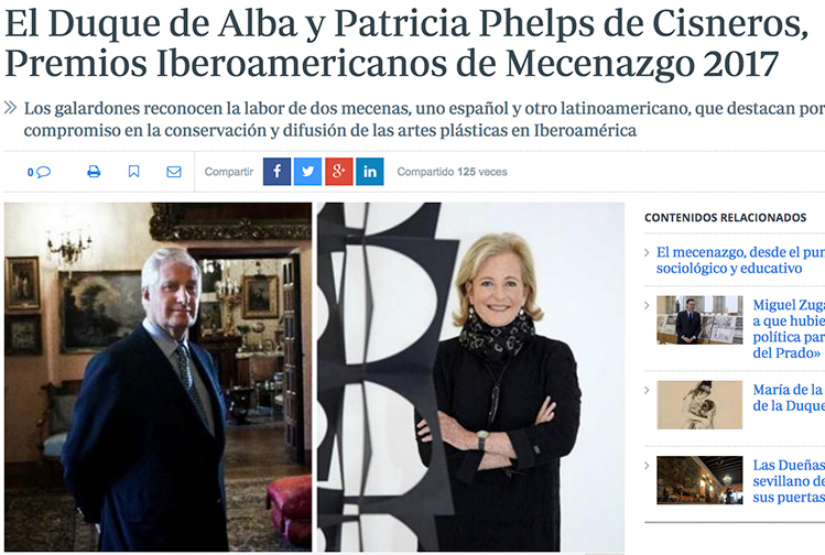 ABC. El Duque de Alba y Patricia Phelps de Cisneros, Premios Iberoamericanos de Mecenazgo 2017